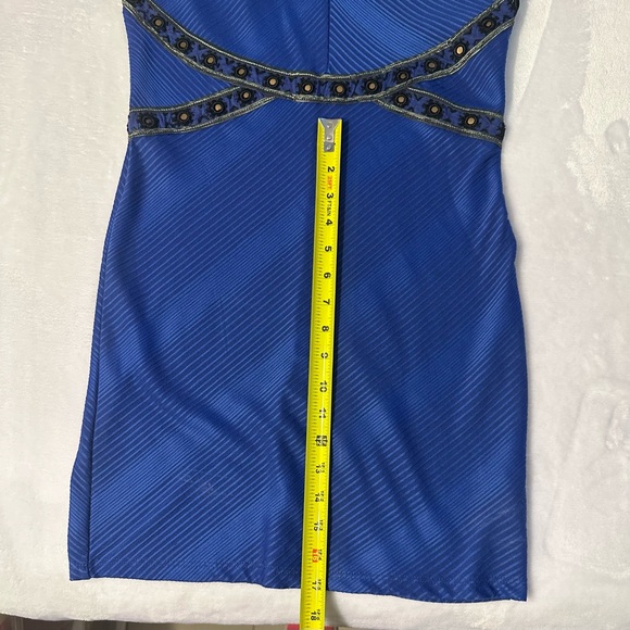 Free People blue stretchy small dress. Black & silver detail. EUC. - Picture 9 of 10